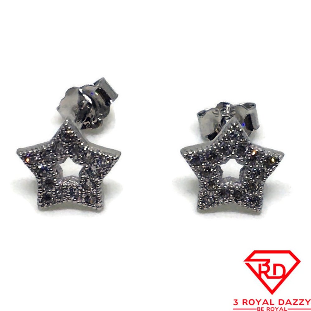 Tiny Hollow Star White CZ stud Earring 14k gold